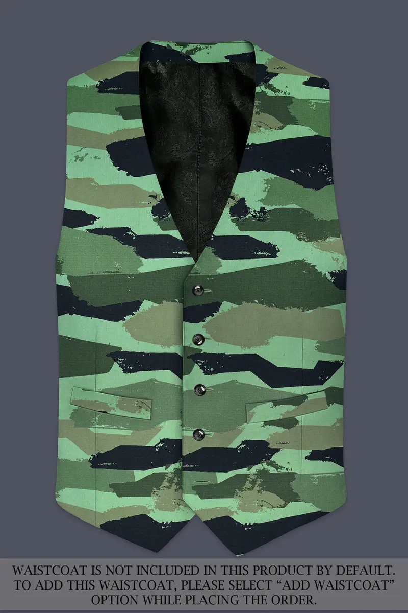 Verdvoro-Pale Green And Firefly Blue Camouflage Printed Premium Cotton Single Breasted Suit 16