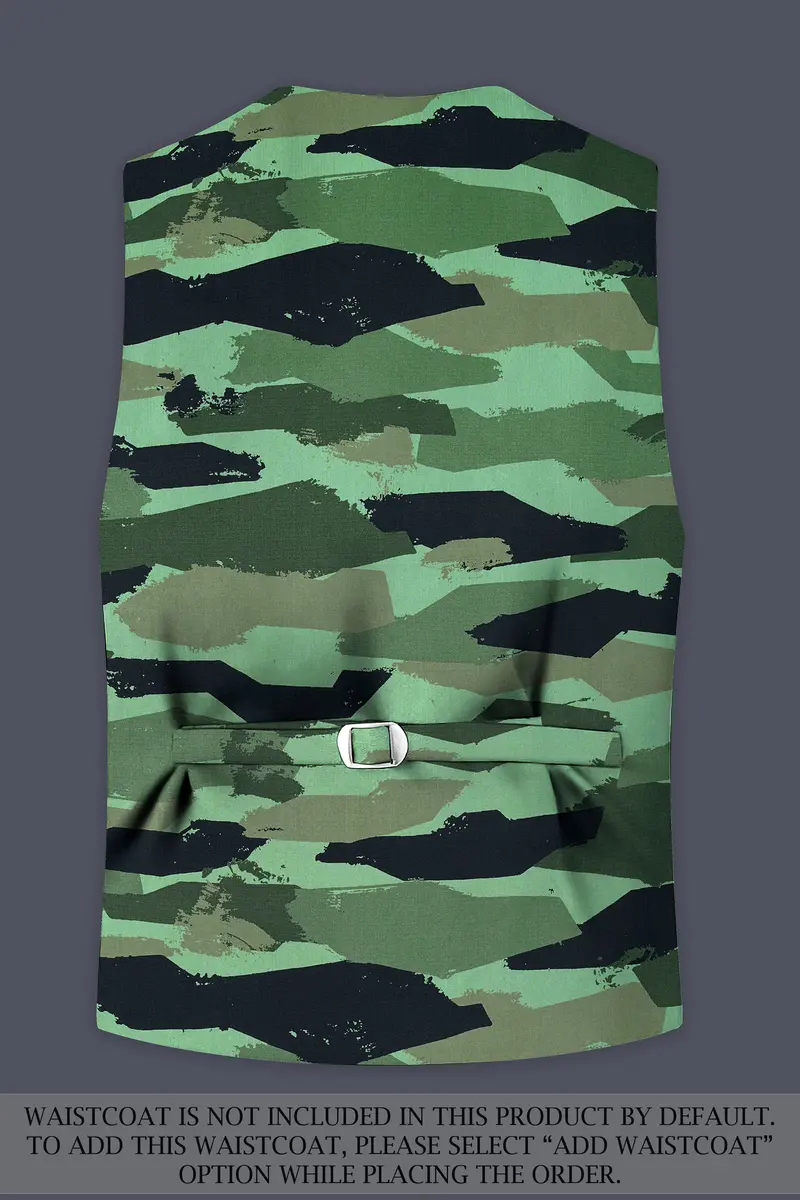Verdvoro-Pale Green And Firefly Blue Camouflage Printed Premium Cotton Single Breasted Suit 17