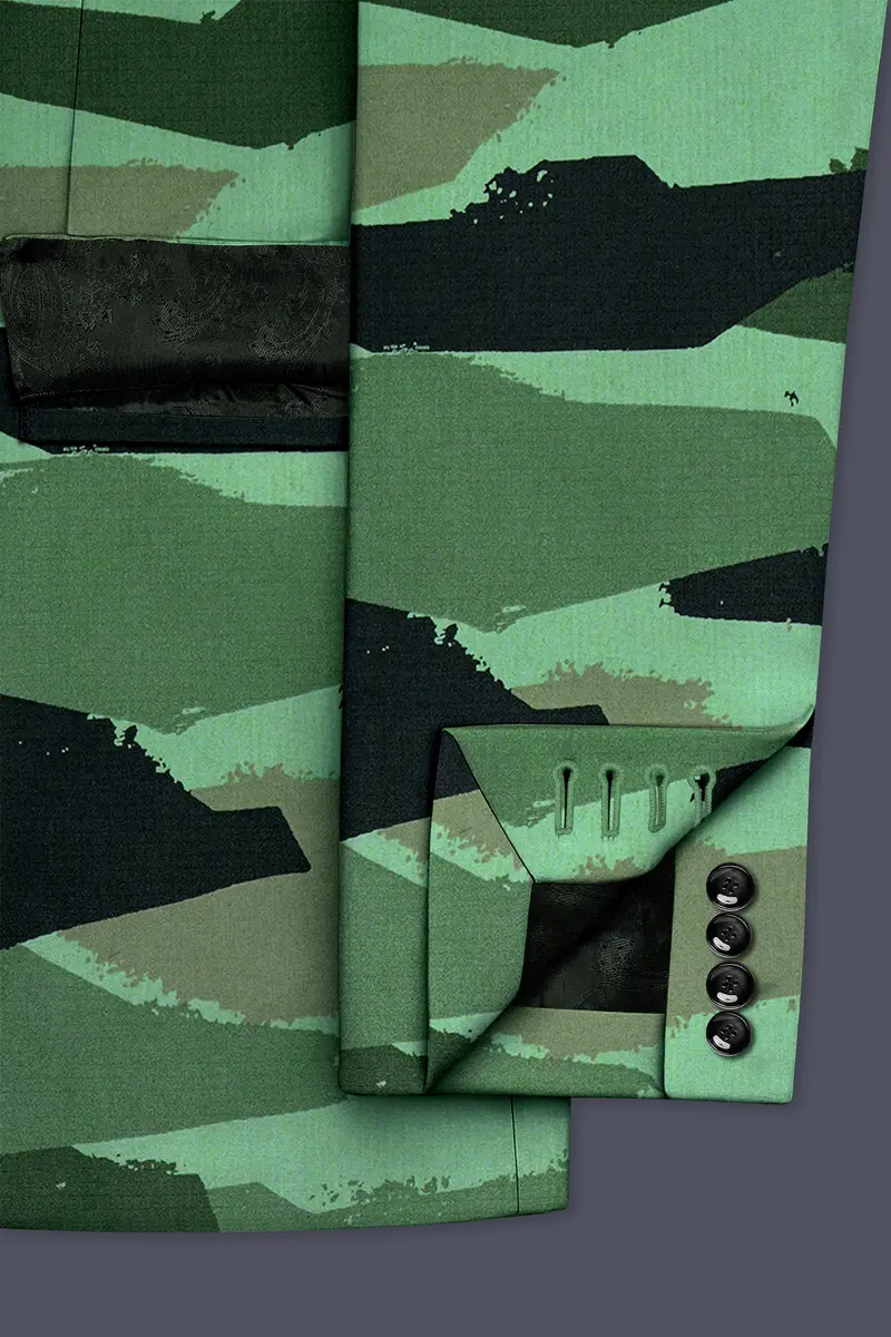 Verdvoro-Pale Green And Firefly Blue Camouflage Printed Premium Cotton Single Breasted Suit 7