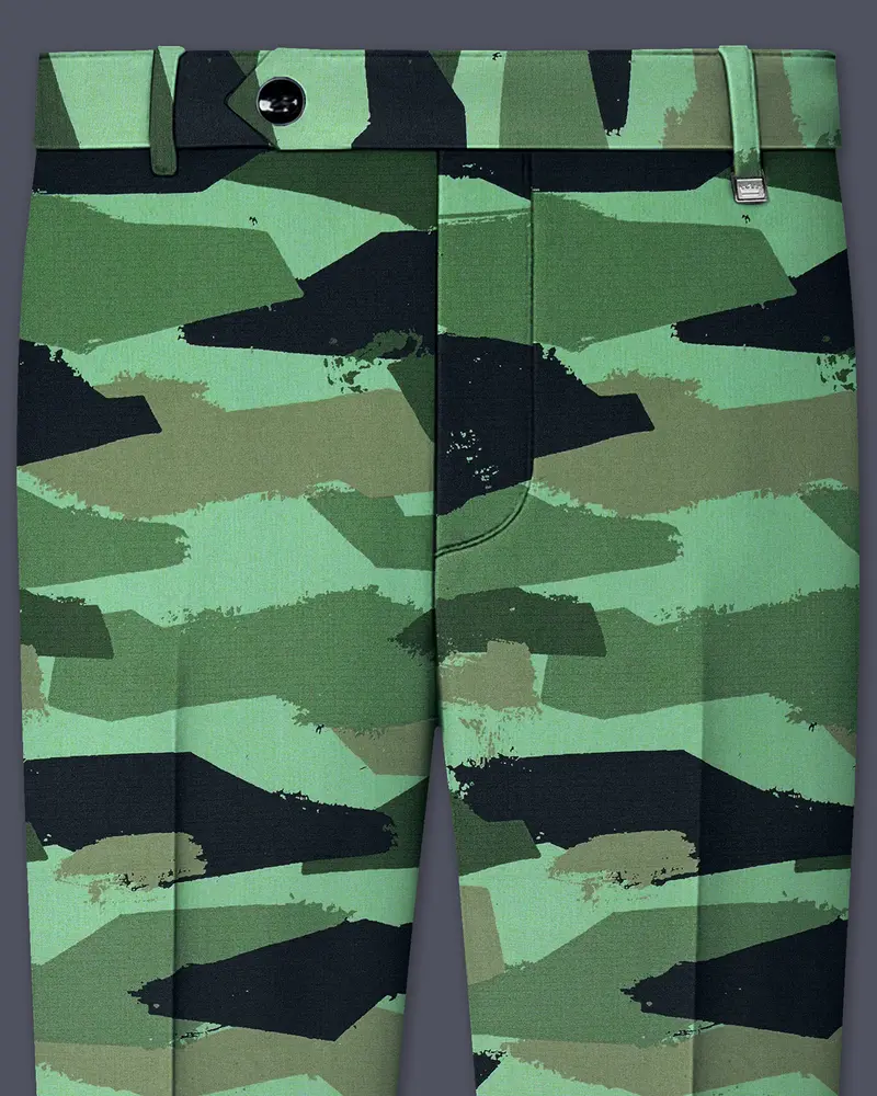 Verdvoro-Pale Green And Firefly Blue Camouflage Printed Premium Cotton Stretchable Waistband Pant 1