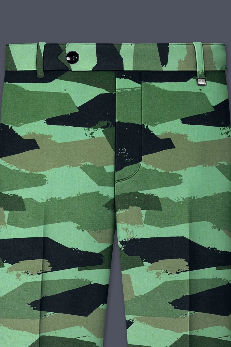 Verdvoro-Pale Green And Firefly Blue Camouflage Printed Premium Cotton Stretchable Waistband Pant 4