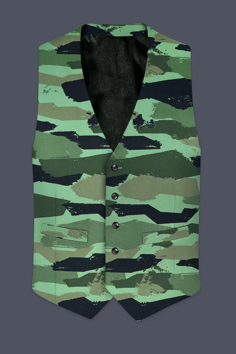 Verdvoro-Pale Green And Firefly Blue Camouflage Printed Premium Cotton Waistcoat 2