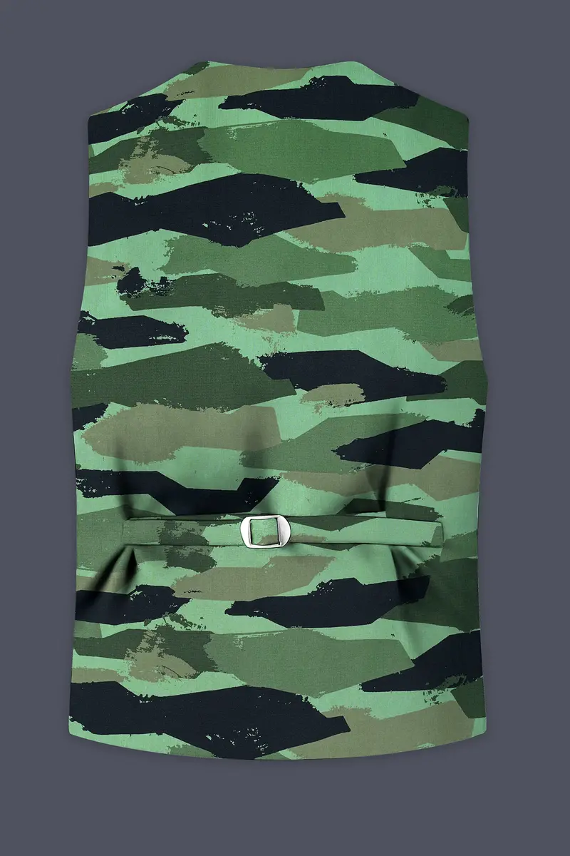 Verdvoro-Pale Green And Firefly Blue Camouflage Printed Premium Cotton Waistcoat 4