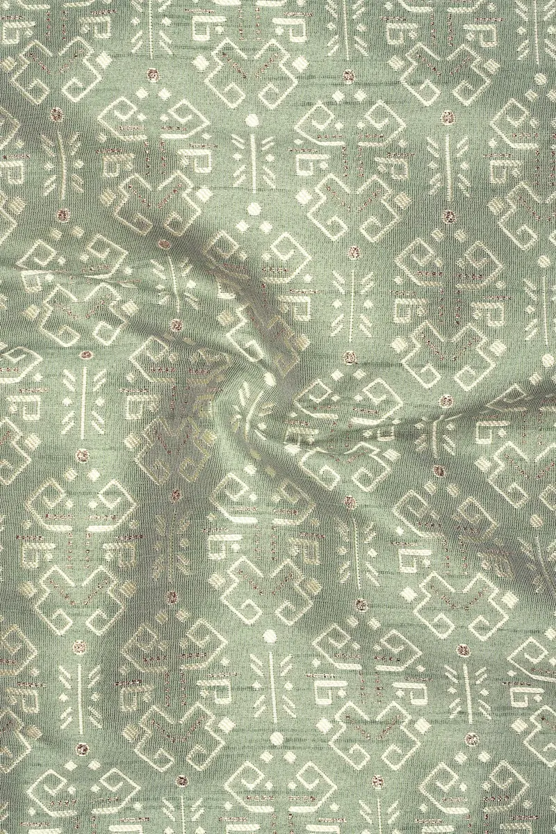 Verlino-Pumice Green And White Jacquard Textured Designer Tuxedo Blazer 3