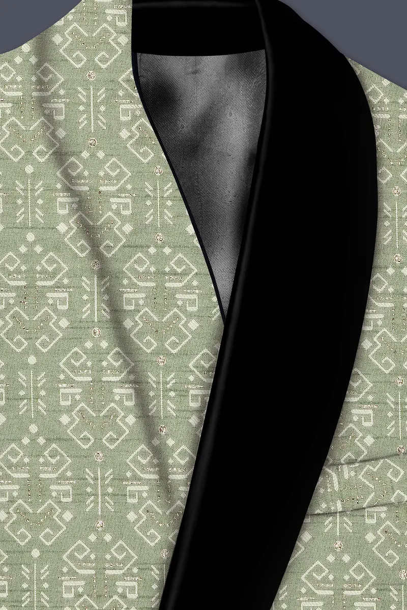 Verlino-Pumice Green And White Jacquard Textured Designer Tuxedo Blazer 5