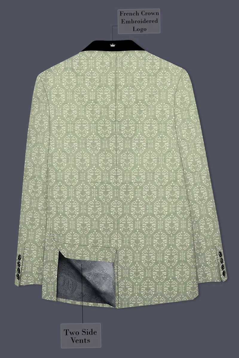 Verlino-Pumice Green And White Jacquard Textured Designer Tuxedo Blazer 8