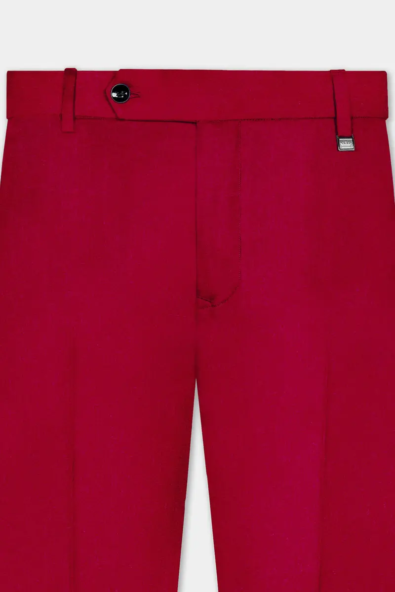 Vermilion-Chili Red Solid Wool Rich Cross Placket Bandhgala Slight Stretch Suit 12