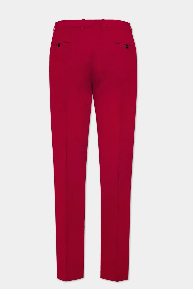 Vermilion-Chili Red Solid Wool Rich Cross Placket Bandhgala Slight Stretch Suit 14