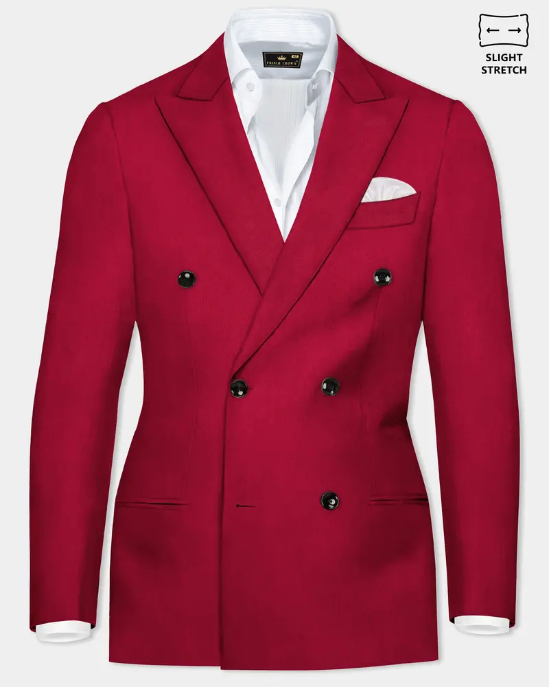 Vermilion-Chili Red Solid Wool Rich Double Breasted Slight Stretch Blazer 1