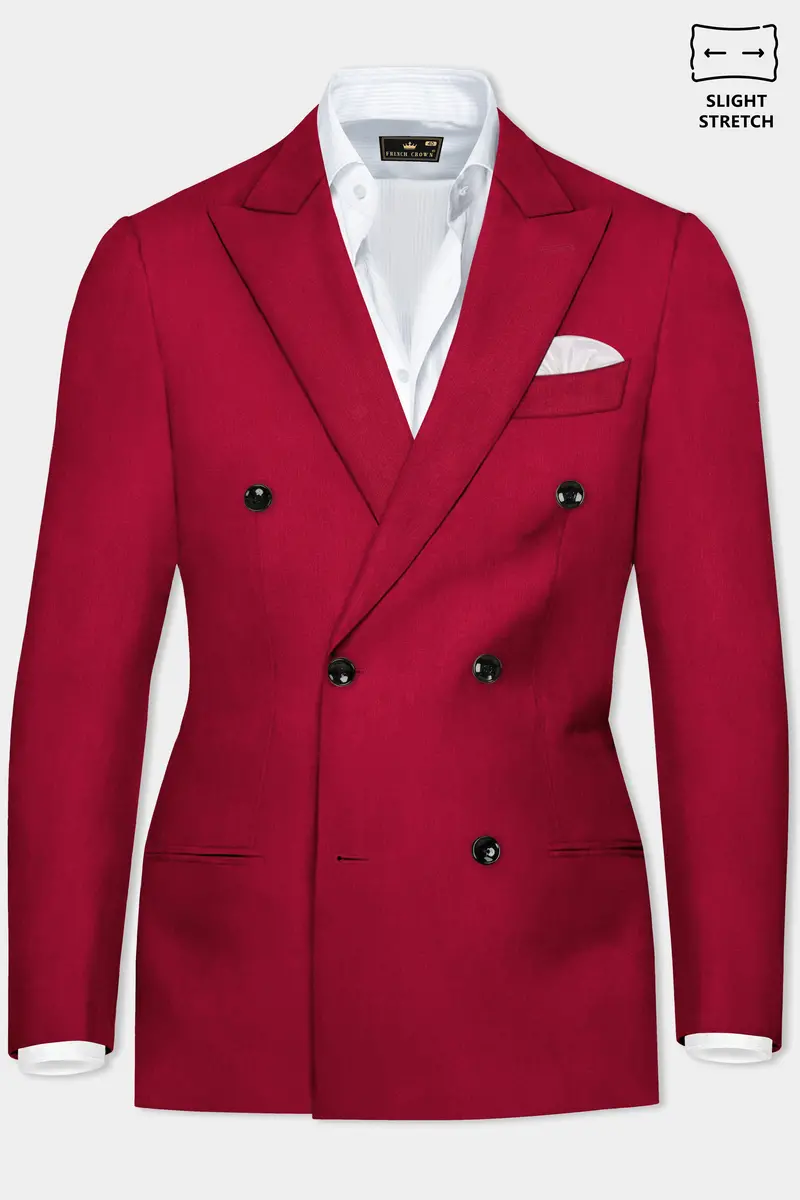 Vermilion-Chili Red Solid Wool Rich Double Breasted Slight Stretch Blazer 2
