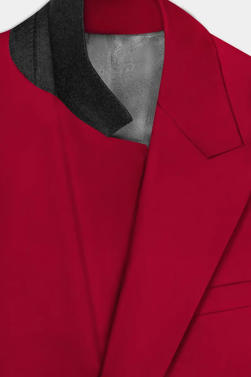 Vermilion-Chili Red Solid Wool Rich Double Breasted Slight Stretch Blazer 5