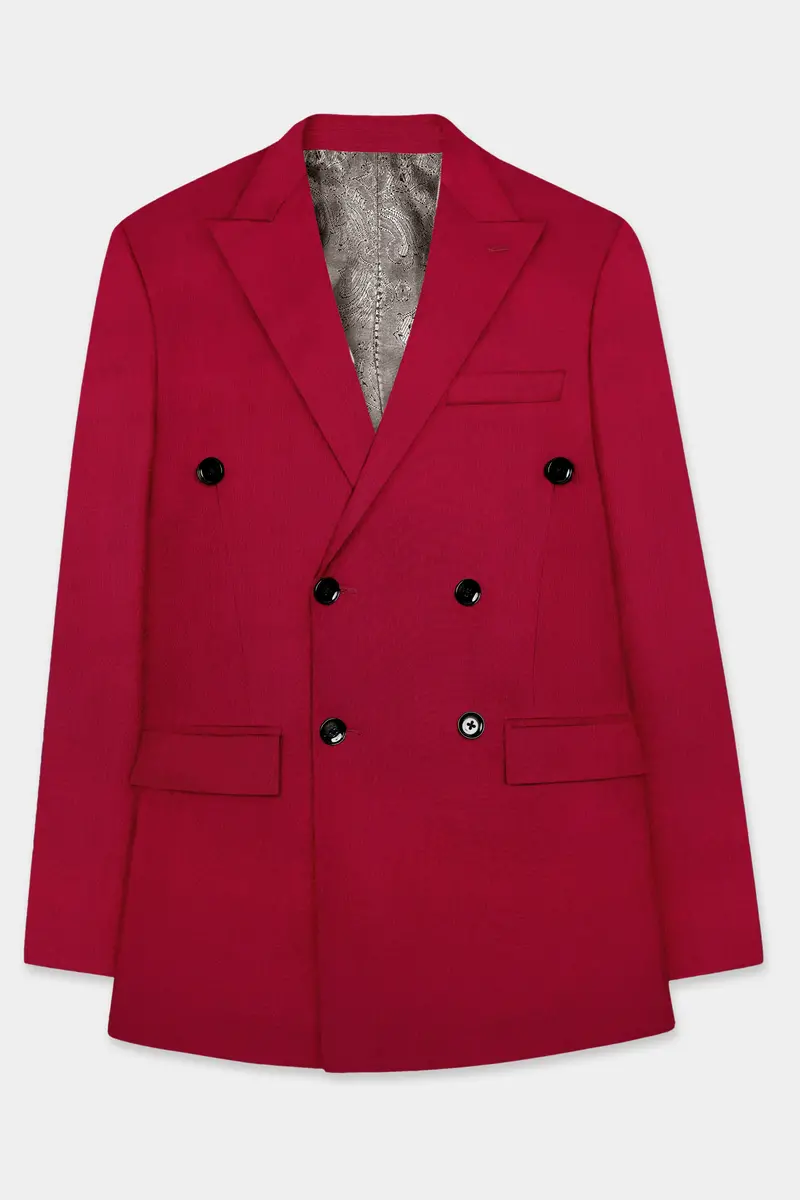 Vermilion-Chili Red Solid Wool Rich Double Breasted Slight Stretch Blazer 7
