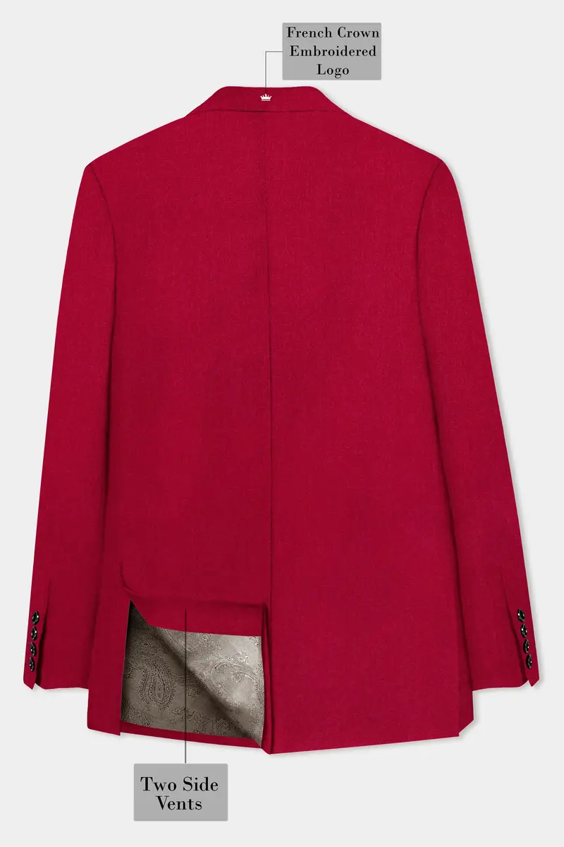 Vermilion-Chili Red Solid Wool Rich Double Breasted Slight Stretch Blazer 8