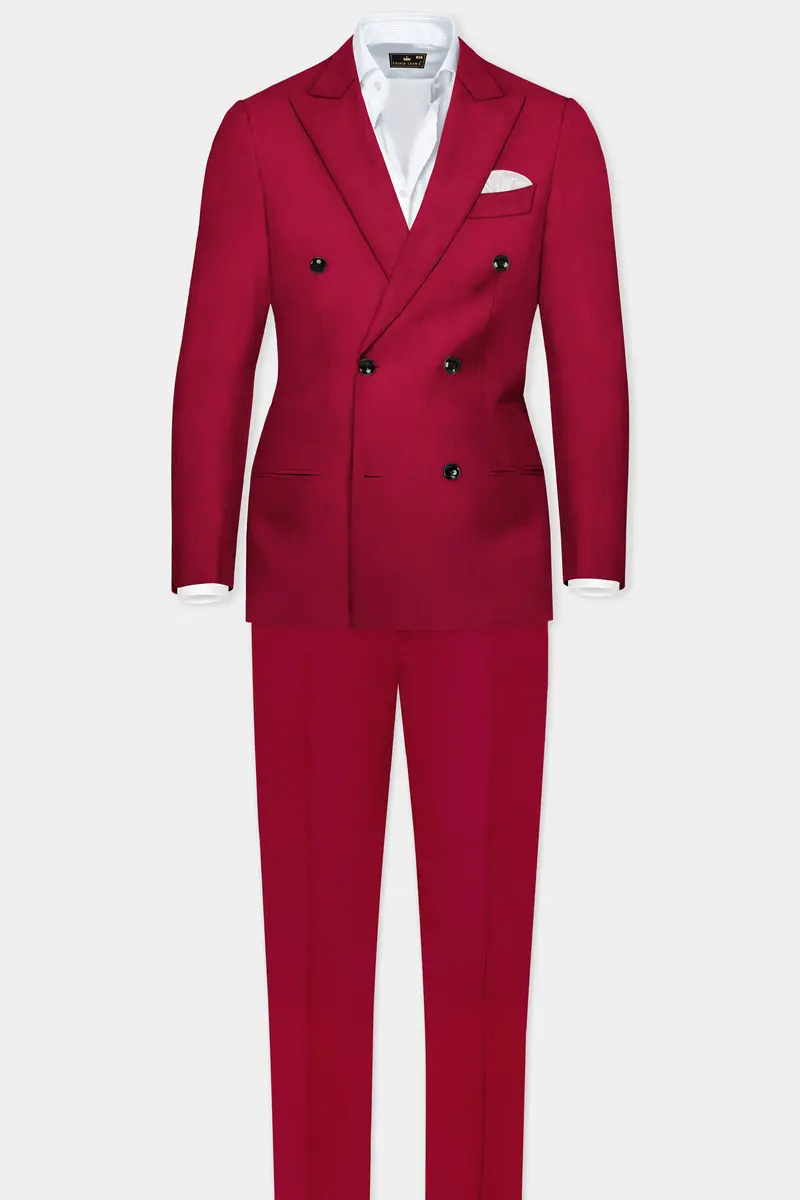 Vermilion-Chili Red Solid Wool Rich Double Breasted Slight Stretch Blazer 9