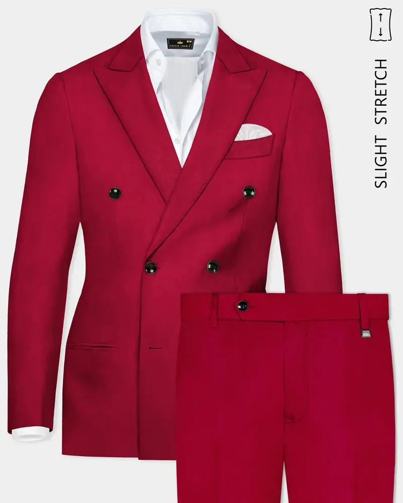 Vermilion-Chili Red Solid Wool Rich Double Breasted Slight Stretch Suit 1