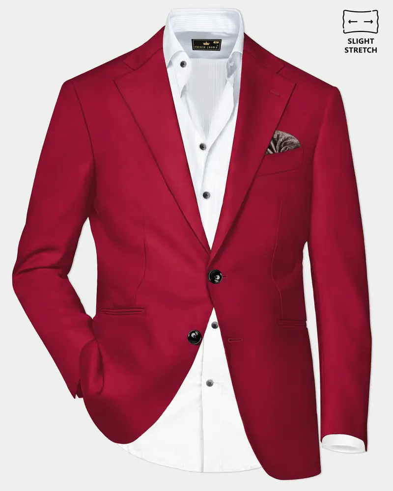 Vermilion-Chili Red Solid Wool Rich Single Breasted Slight Stretch Blazer 1