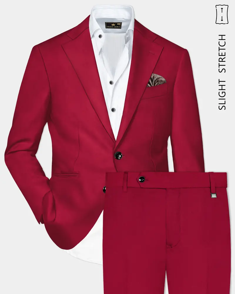 Vermilion-Chili Red Solid Wool Rich Single Breasted Slight Stretch Suit 1