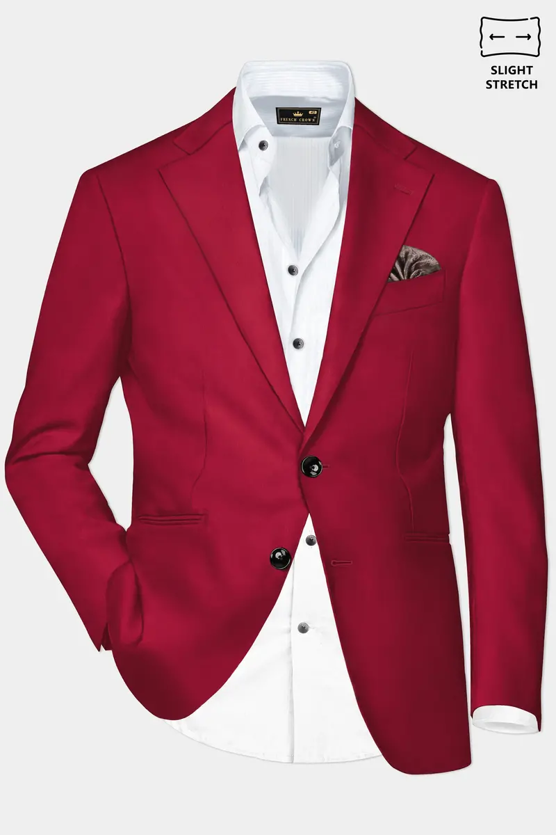 Vermilion-Chili Red Solid Wool Rich Single Breasted Slight Stretch Suit 10