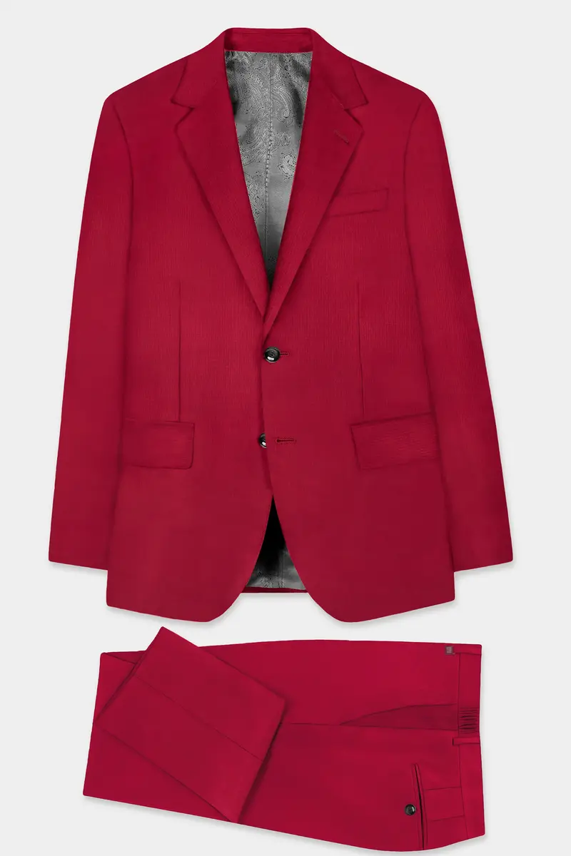 Vermilion-Chili Red Solid Wool Rich Single Breasted Slight Stretch Suit 11