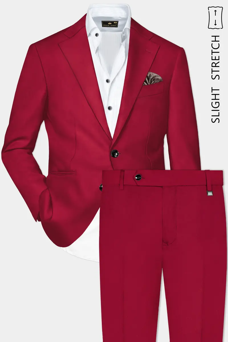 Vermilion-Chili Red Solid Wool Rich Single Breasted Slight Stretch Suit 2