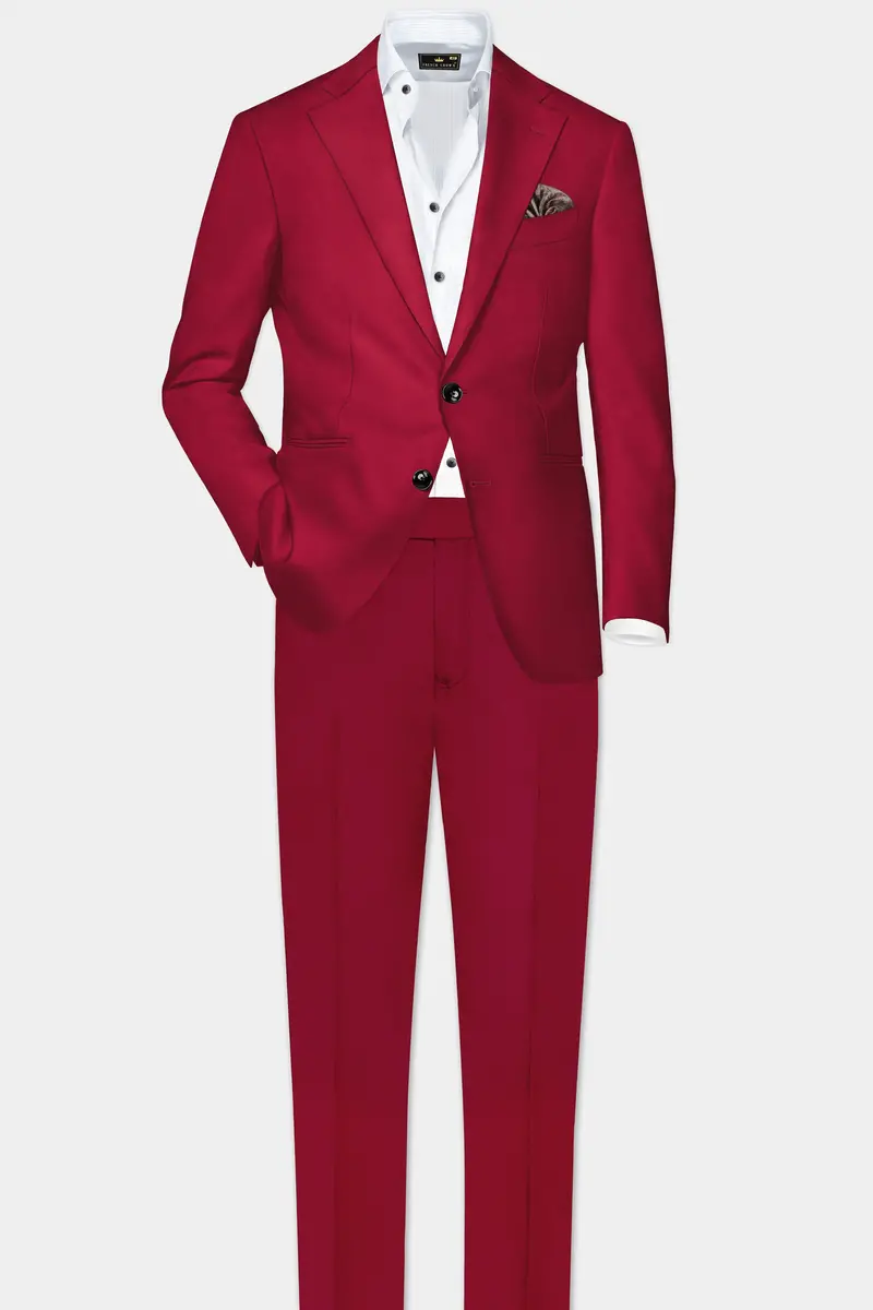 Vermilion-Chili Red Solid Wool Rich Single Breasted Slight Stretch Suit 4