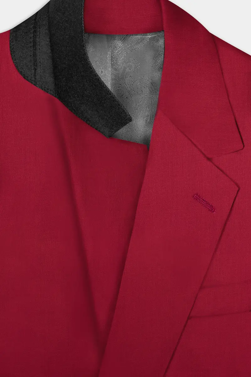 Vermilion-Chili Red Solid Wool Rich Single Breasted Slight Stretch Suit 6