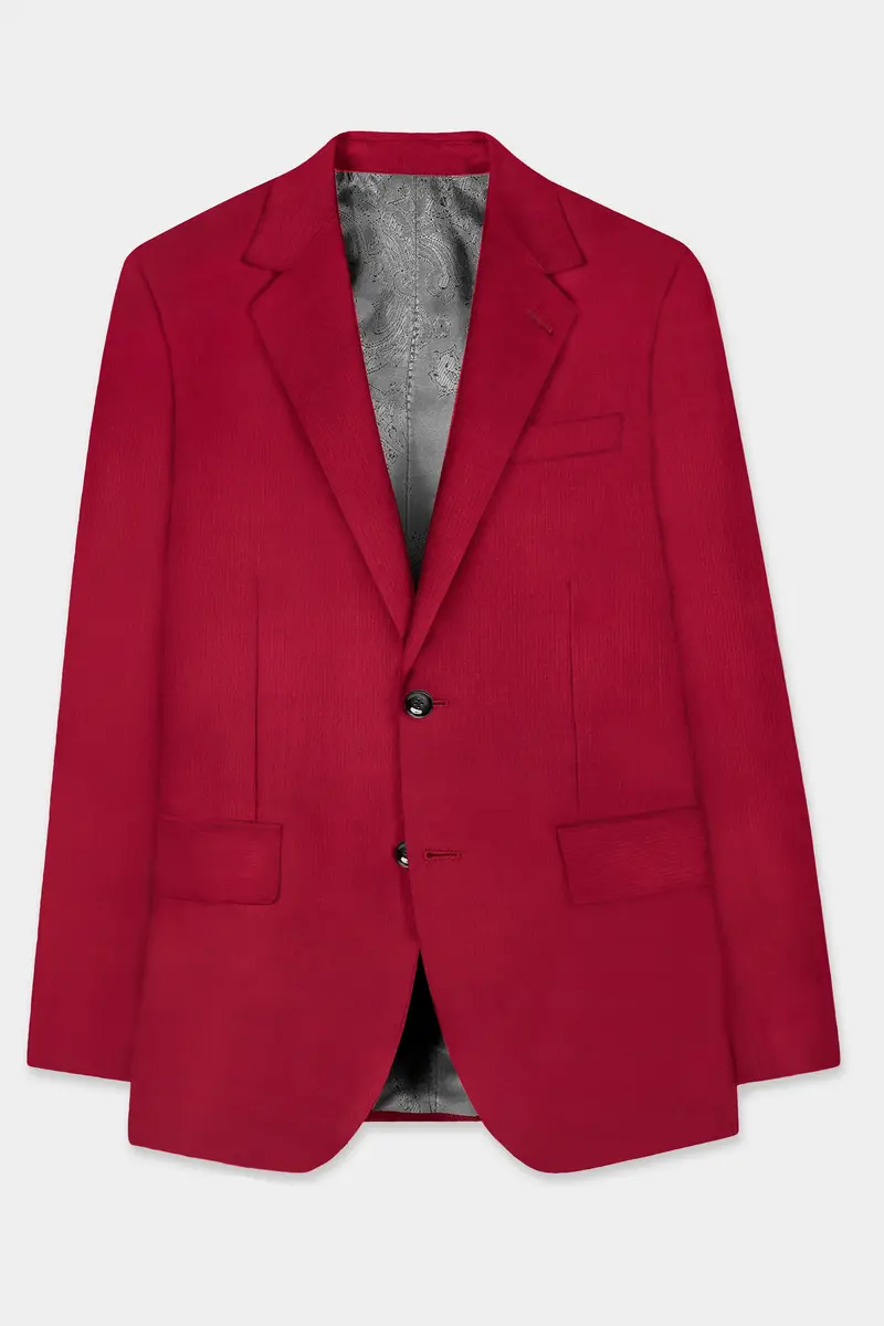 Vermilion-Chili Red Solid Wool Rich Single Breasted Slight Stretch Suit 8