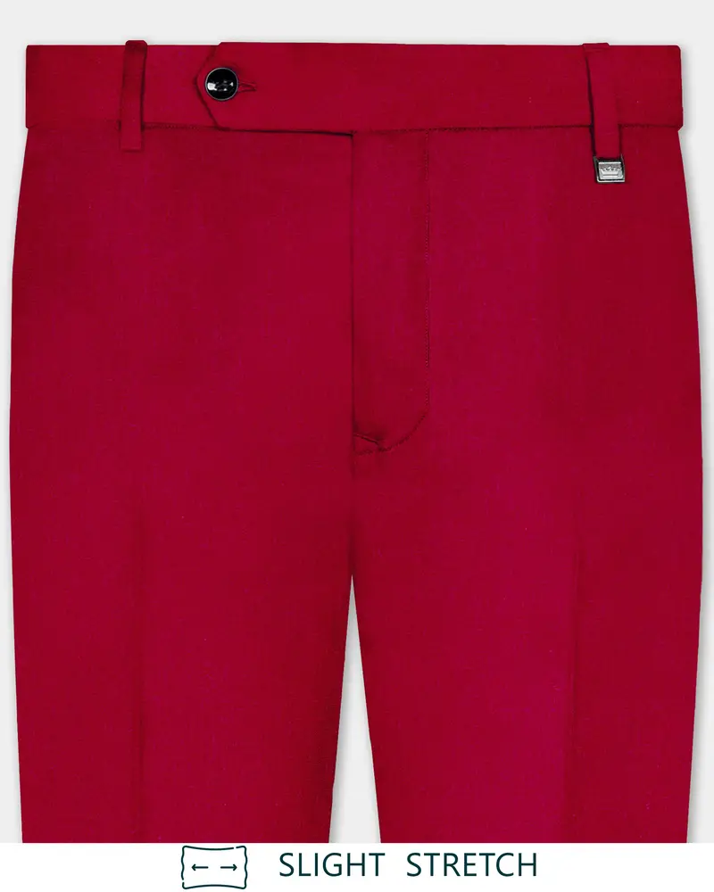 Vermilion-Chili Red Solid Wool Rich Slight Stretch Waistband Pant 1