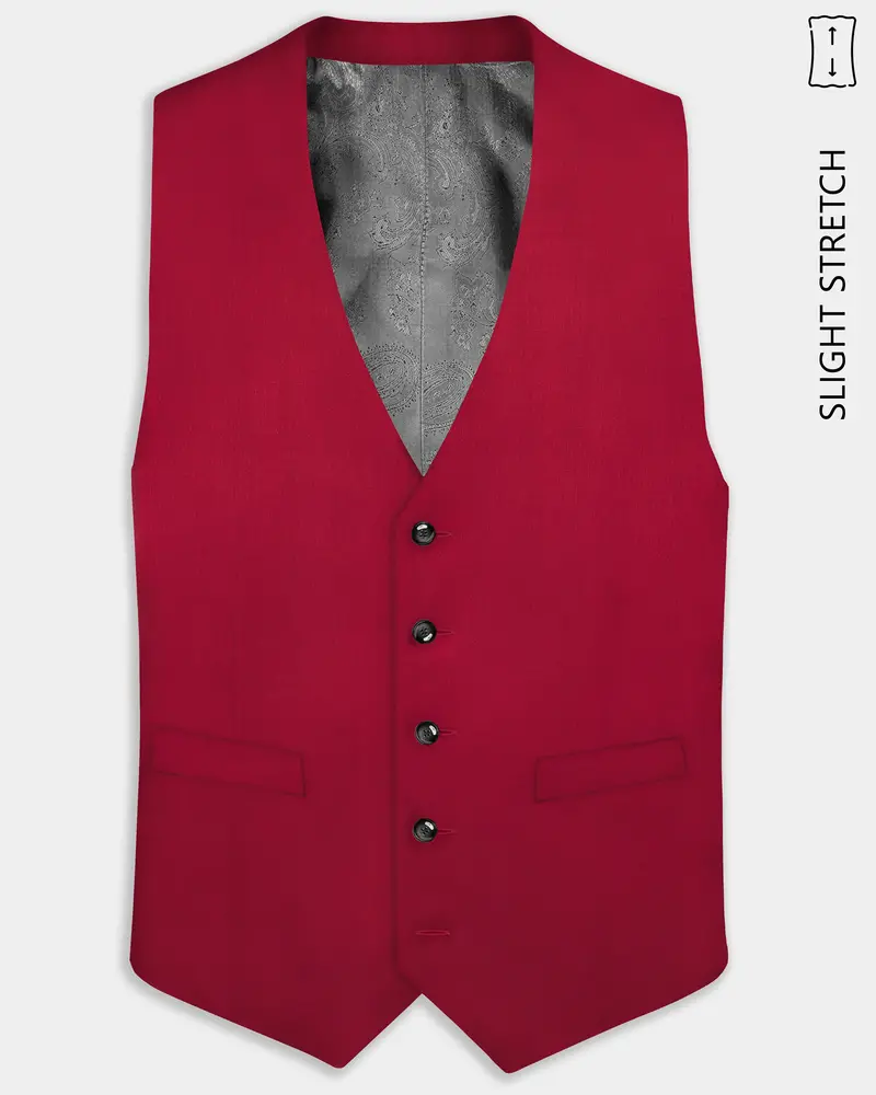 Vermilion-Chili Red Solid Wool Rich Slight Stretch Waistcoat 1