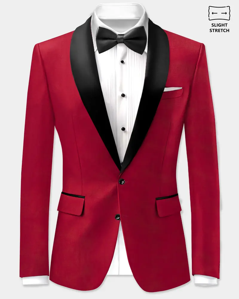 Vermilion-Chili Red Solid Wool Rich Tuxedo Slight Stretch Blazer 1