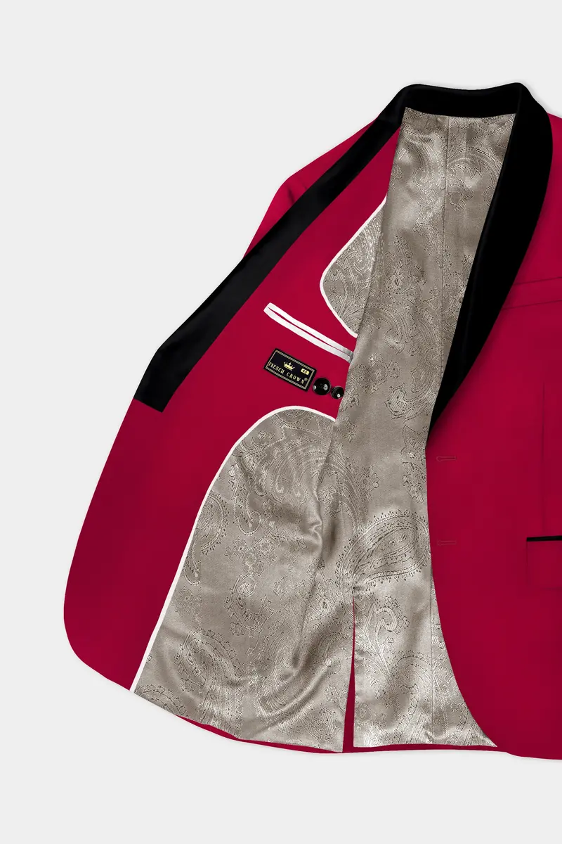 Vermilion-Chili Red Solid Wool Rich Tuxedo Slight Stretch Blazer 4