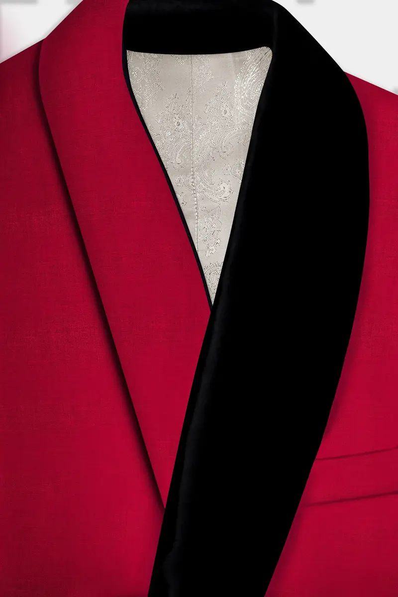 Vermilion-Chili Red Solid Wool Rich Tuxedo Slight Stretch Blazer 5