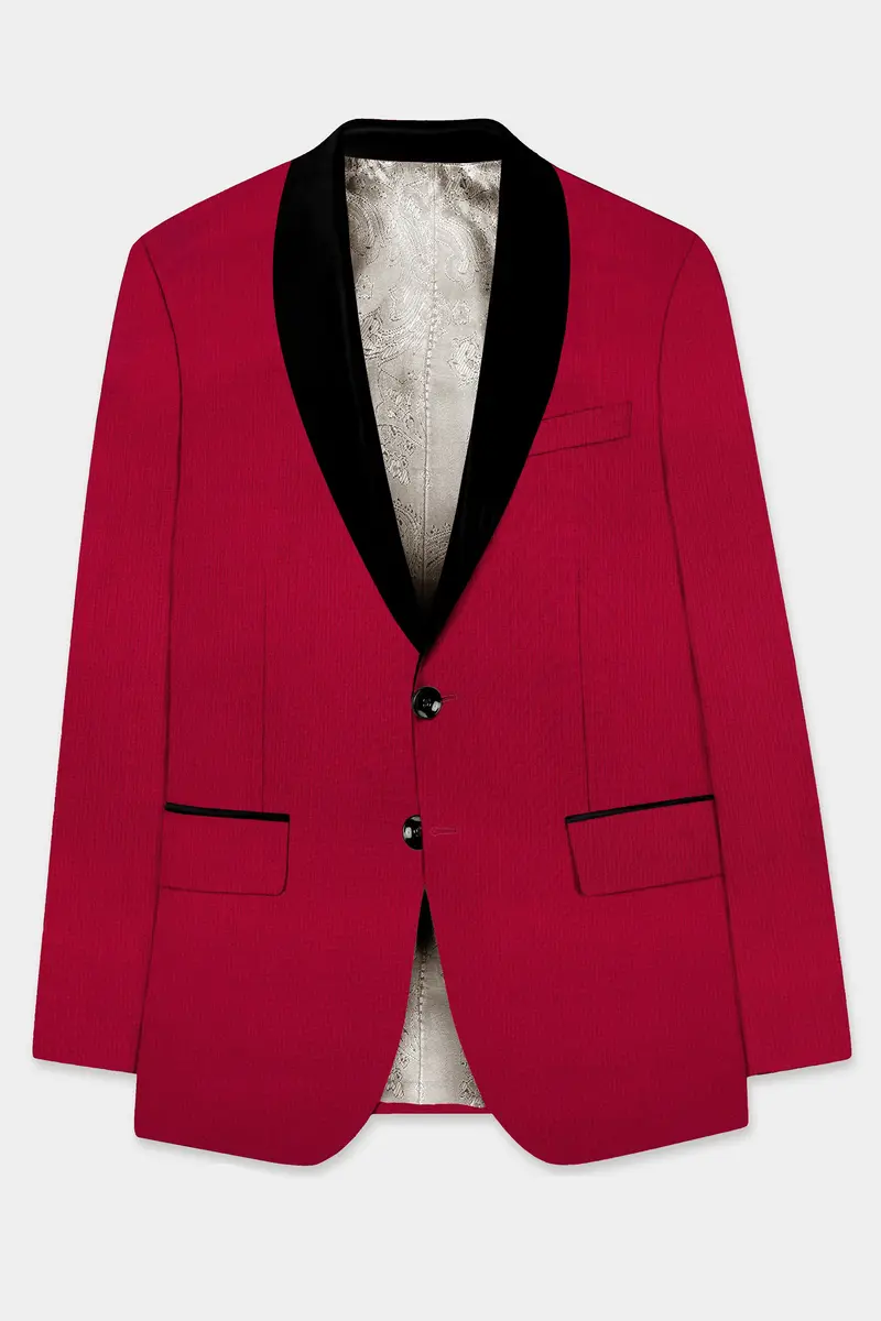 Vermilion-Chili Red Solid Wool Rich Tuxedo Slight Stretch Blazer 7
