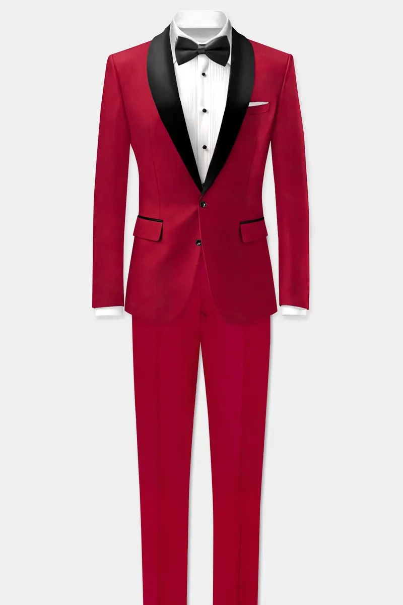 Vermilion-Chili Red Solid Wool Rich Tuxedo Slight Stretch Blazer 9