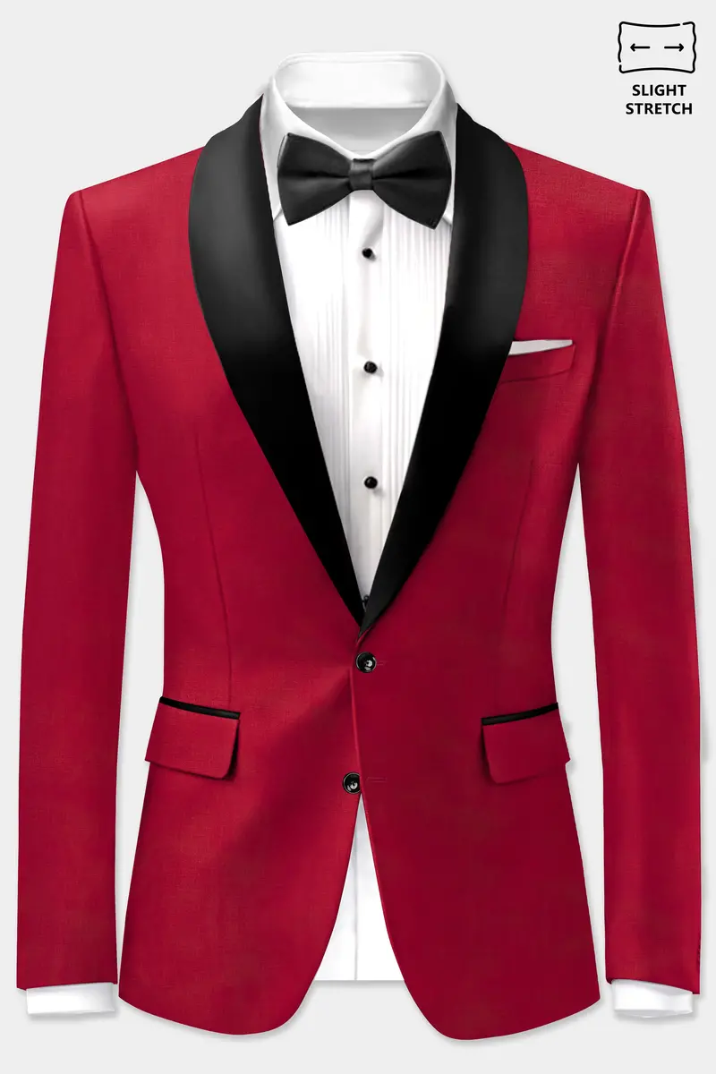 Vermilion-Chili Red Solid Wool Rich Tuxedo Slight Stretch Suit 10