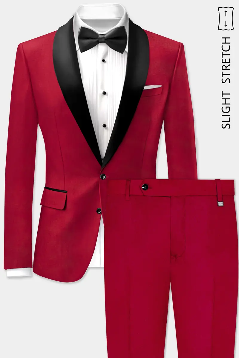 Vermilion-Chili Red Solid Wool Rich Tuxedo Slight Stretch Suit 2
