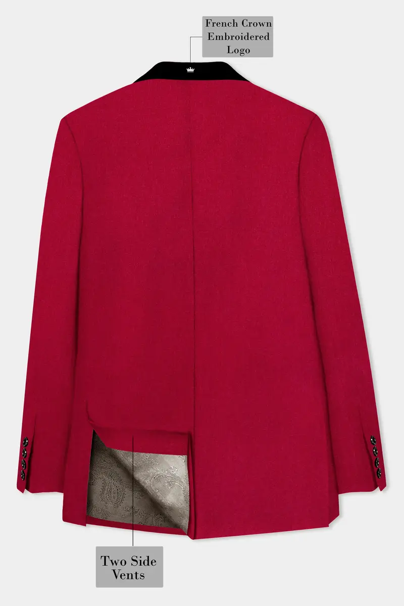 Vermilion-Chili Red Solid Wool Rich Tuxedo Slight Stretch Suit 9