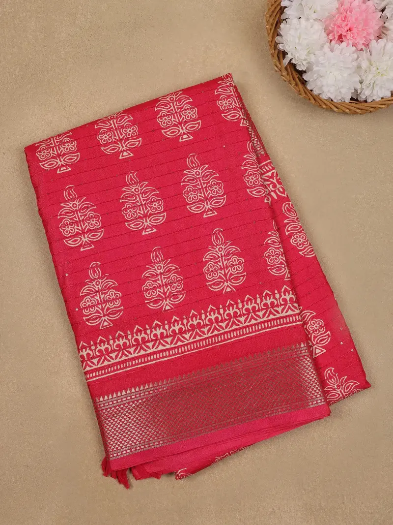 Vermilion Red Floral Designed Cotton Saree 1