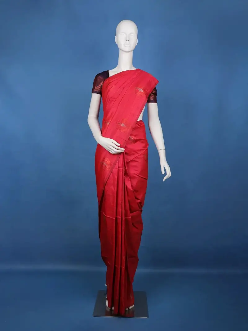 Vermilion Red Striped Pattern Silk Saree 1