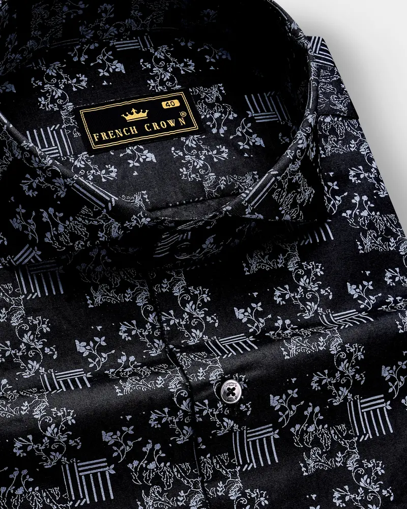 Vesperin-Smoky Black Printed Super Soft Premium Cotton Semi Formal Shirt 1
