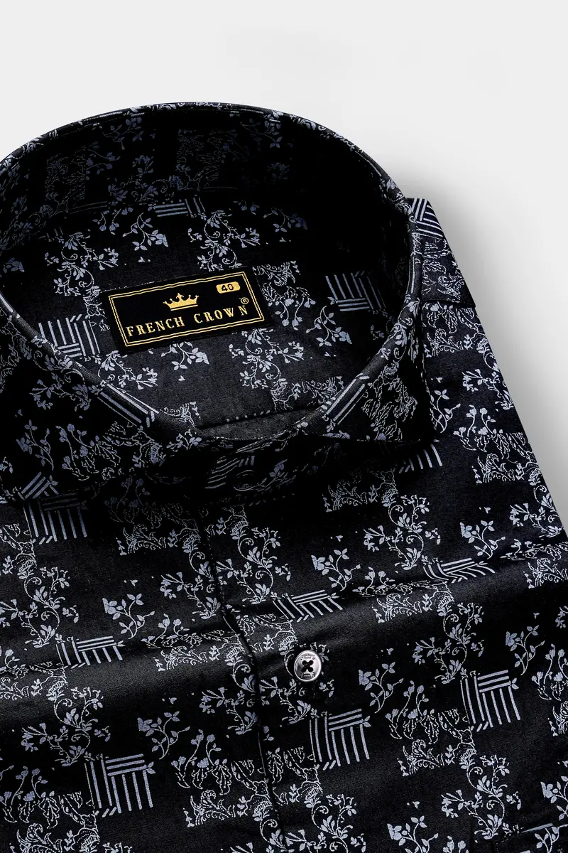 Vesperin-Smoky Black Printed Super Soft Premium Cotton Semi Formal Shirt 2