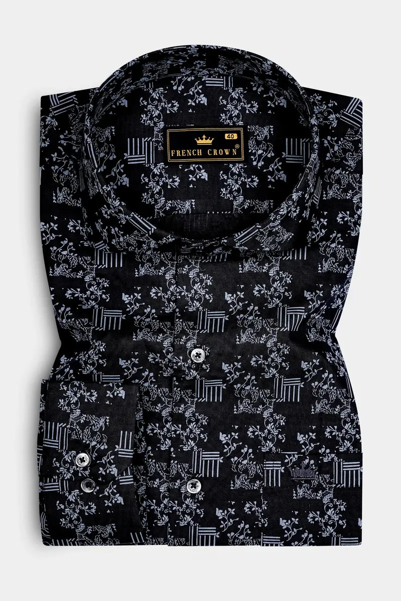 Vesperin-Smoky Black Printed Super Soft Premium Cotton Semi Formal Shirt 4