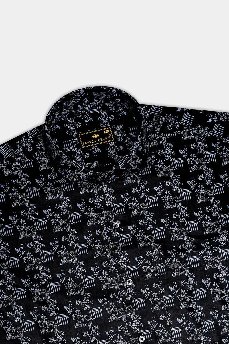 Vesperin-Smoky Black Printed Super Soft Premium Cotton Semi Formal Shirt 5