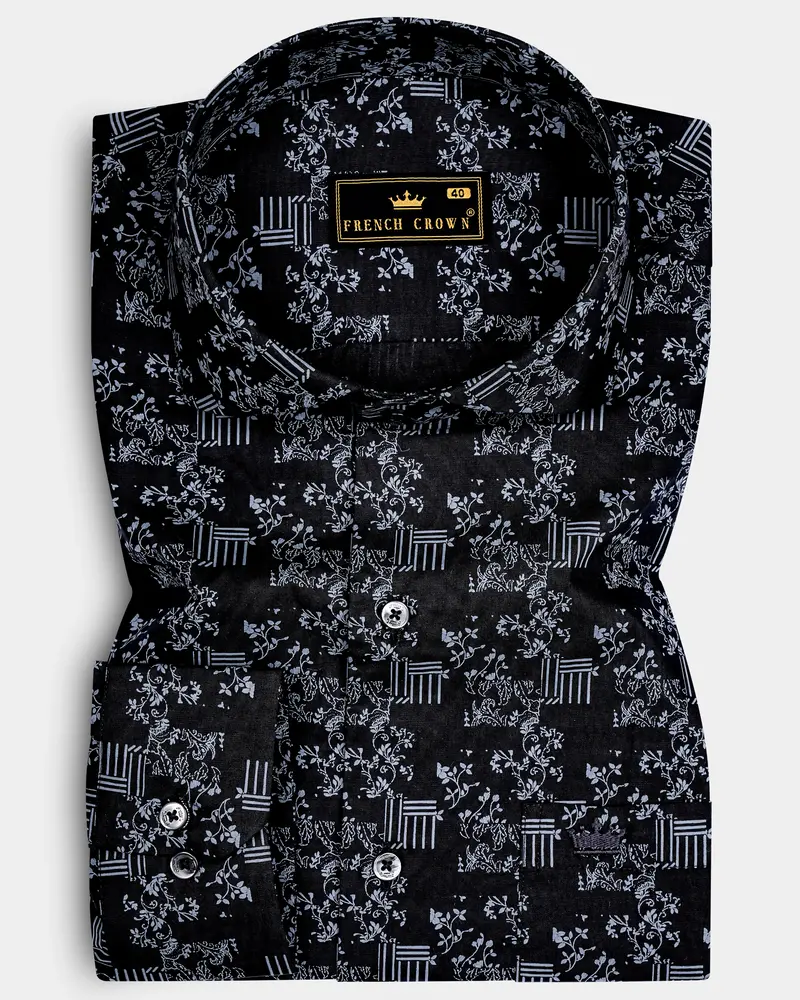 Vesperin-Smoky Black Printed Super Soft Premium Cotton Semi Formal Shirt 6