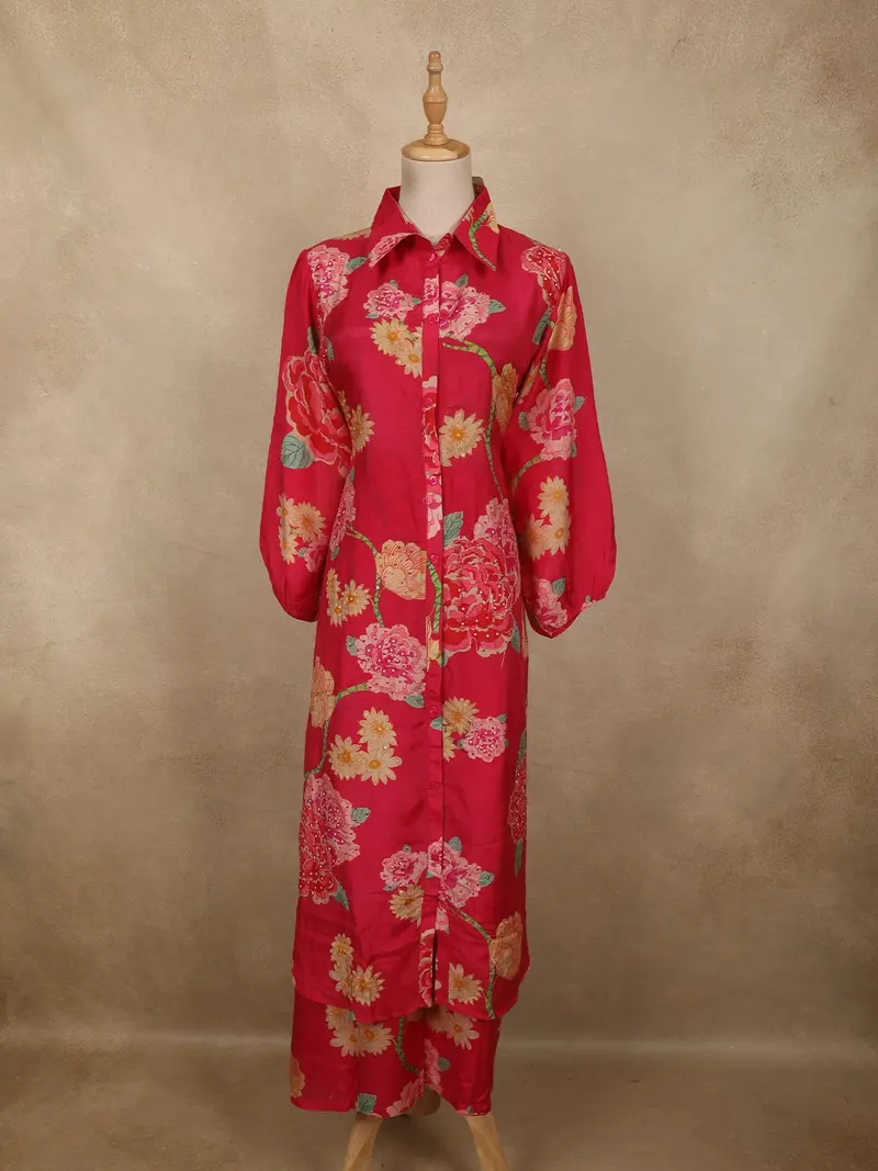 Vibrant Hot Pink Floral Printed Design Cotton Palazzo Suit 1