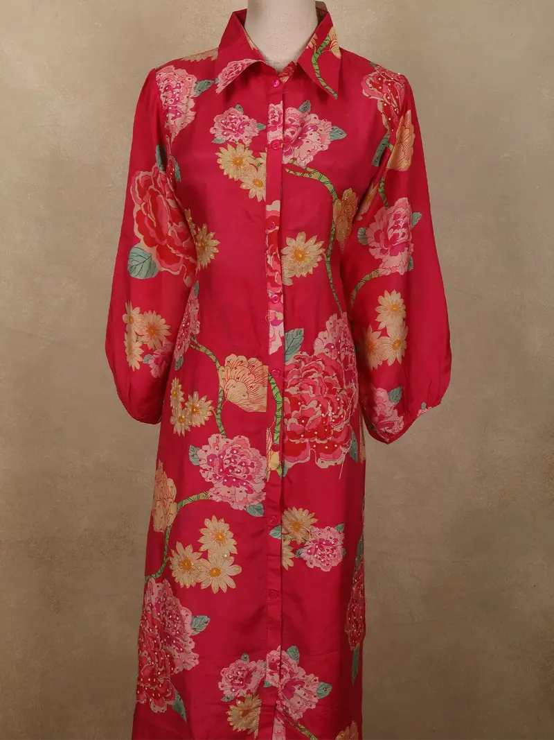 Vibrant Hot Pink Floral Printed Design Cotton Palazzo Suit 2