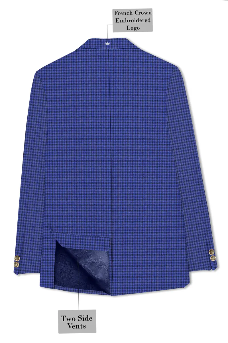 Victoria Blue Gingham Checkered Bandhgala Blazer 7