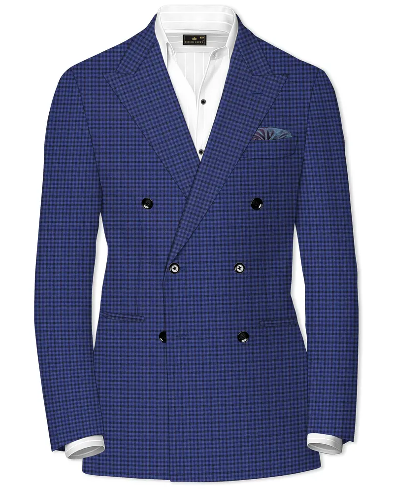 Victoria Blue Gingham Checkered Double Breasted Blazer 1