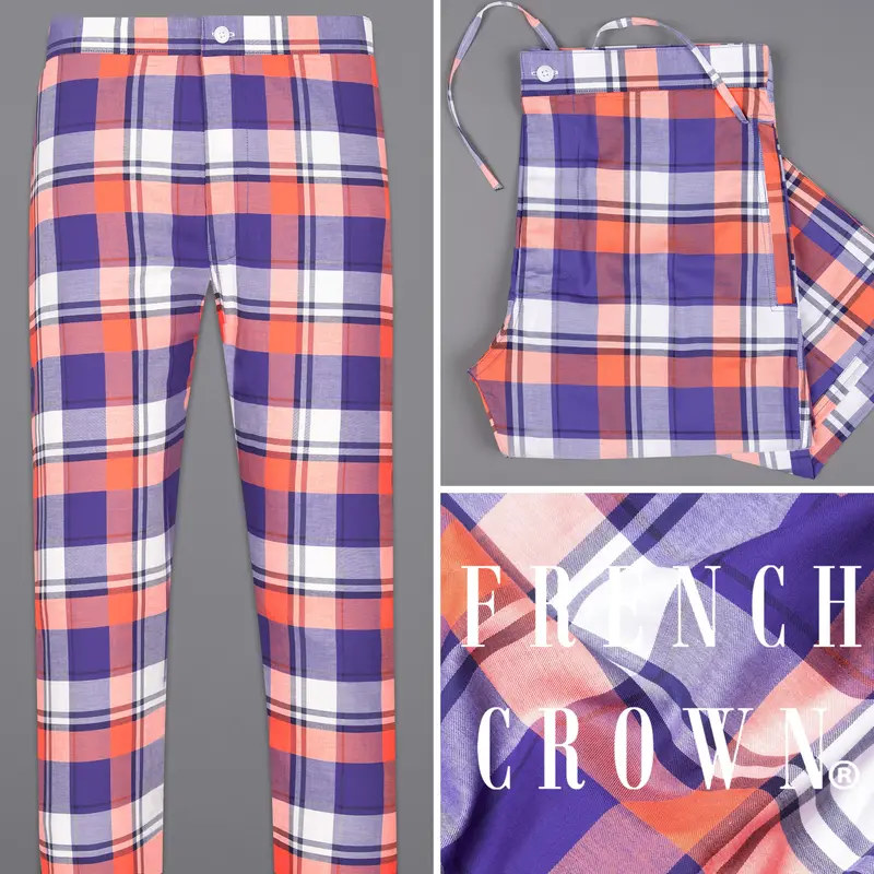 Victoria Blue With Burnt Sienna Plaid Multicolor Oxford Lounge Pants 1
