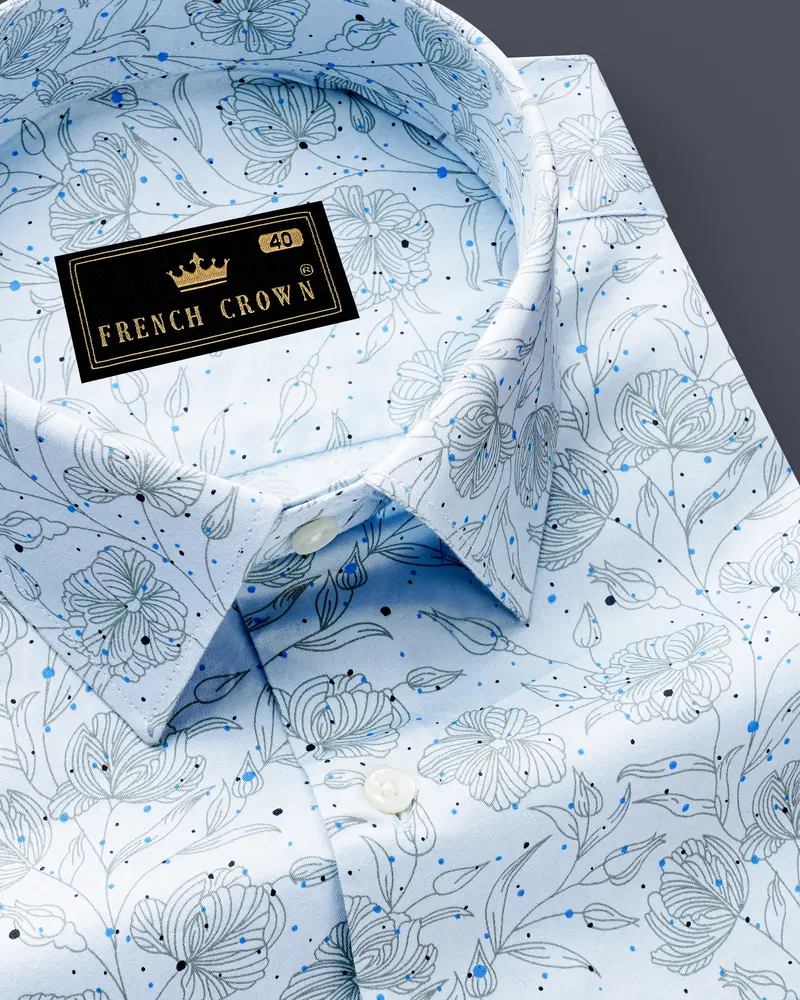 Vincelle-Botticelli Blue Floral Printed Subtle Sheen Super Soft Premium Cotton Semi Formal Shirt 1